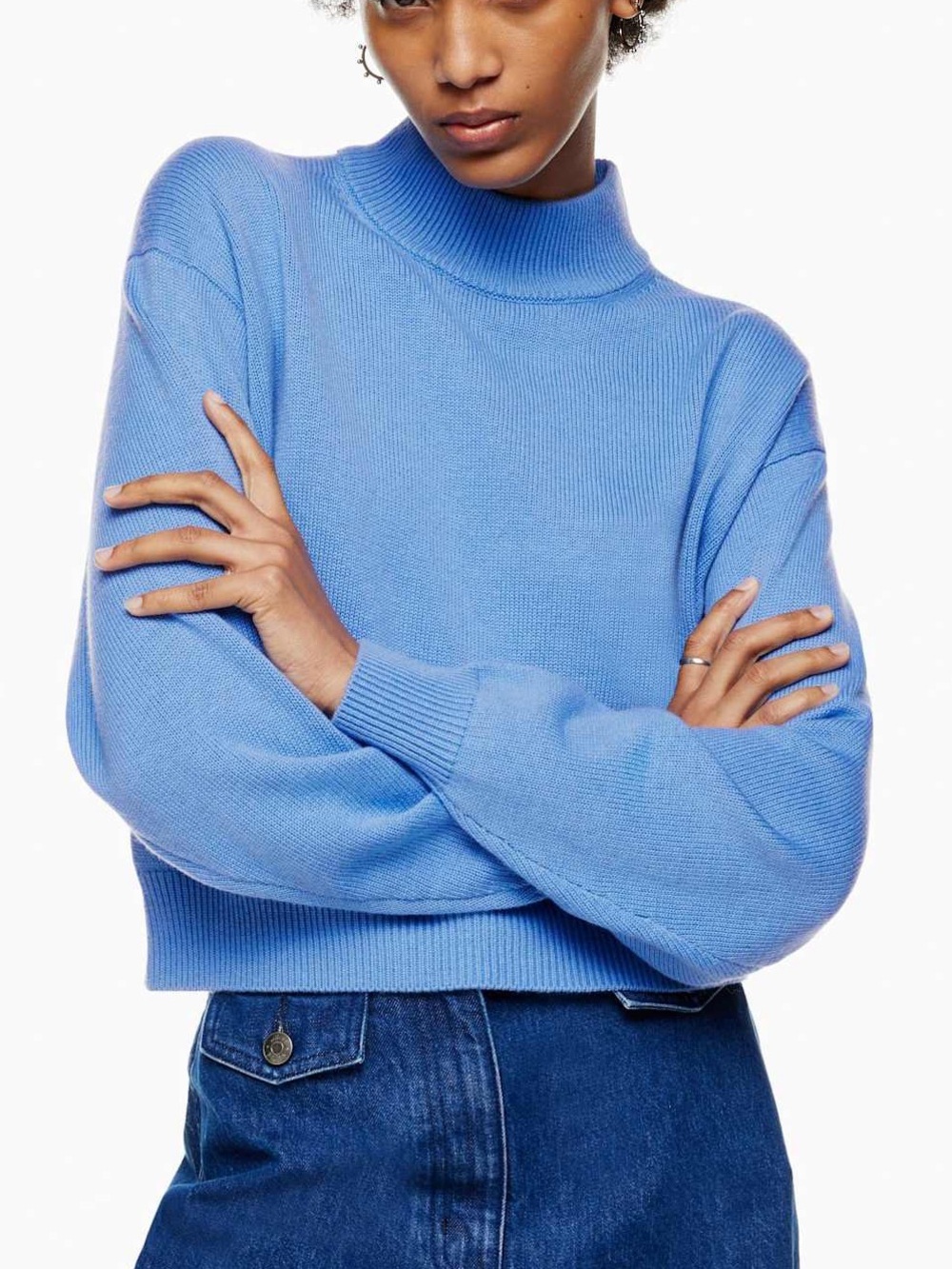 Aritzia Sunday Best Ribbed Turtleneck Crop Knit Sweater Bluebell Sweater